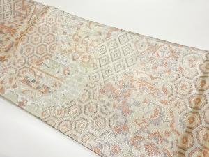 新佐賀錦切り嵌め風子持ち菱に花鳥・古典柄模様織出し袋帯